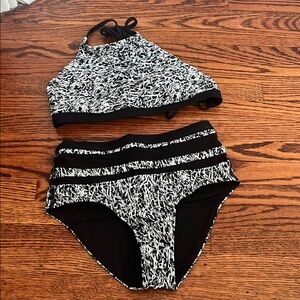 Lululemon Black and White High Neck Bikini Set